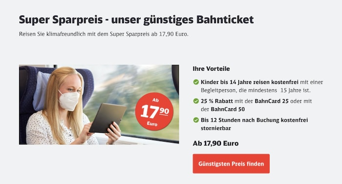 Deutsche Bahn Super-Sparpreis Tickets ab 13,40 Euro kaufen