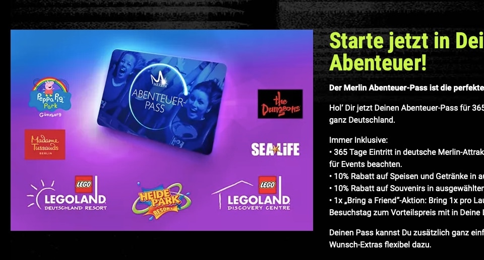 Merlin Entertainments: Abenteuerpass 2025 mit 20 Euro Rabatt