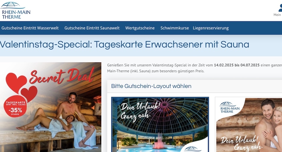 Rhein-Main-Therme Valentinstag-Special Tickets mit 35 Prozent Rabatt