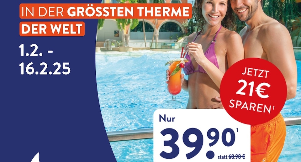 Therme Erding Gutschein: Tickets 2025 mit 21 Euro Rabatt