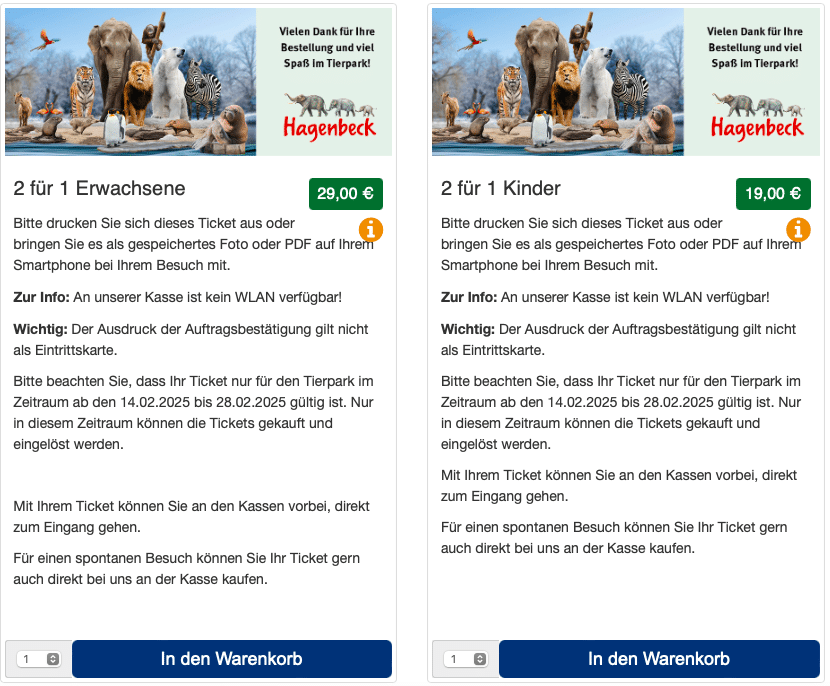 Tierpark Hagenbeck Tickets 2025 2 für 1 Gutschein mit 50 Prozent Rabatt