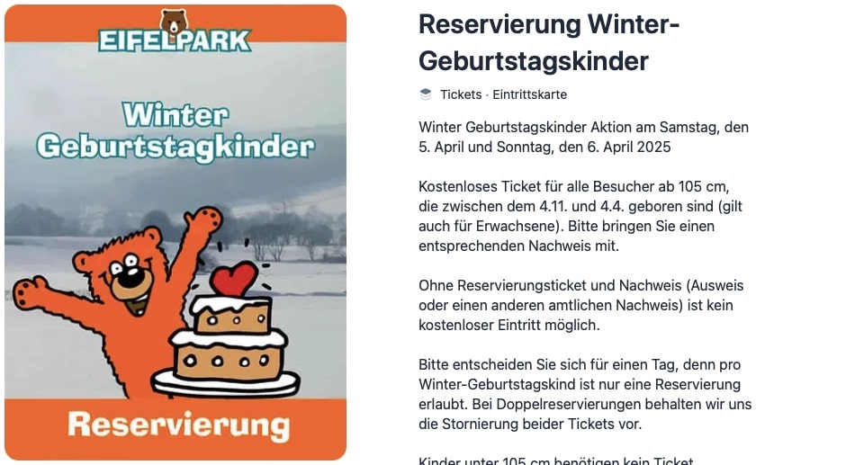 Eifelpark Gondorf Freikarte Geburtsstagskinder 2025