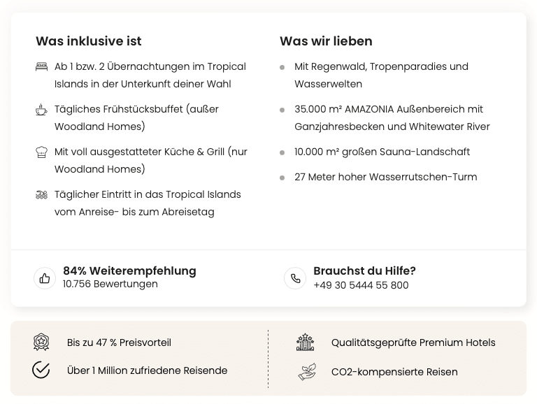 Tropical Islands Gutschein 2025 Travelcircus Inklusivleistungen