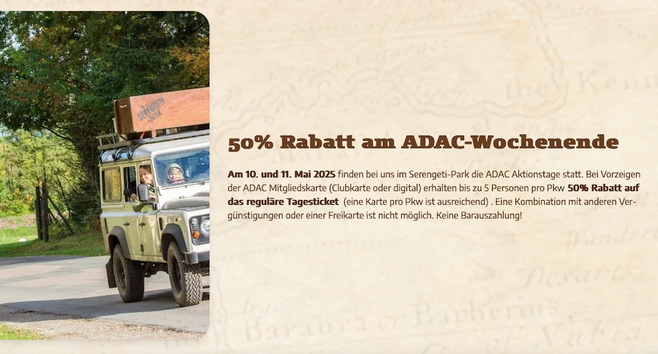 ADAC Gutschein Serengeti-Park mit 50 Prozent Rabatt erleben