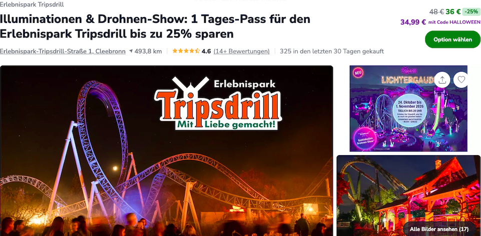 Erlebnispark Tripsdrill Gutschein Lichtergaudi mit 35 Prozent Rabatt
