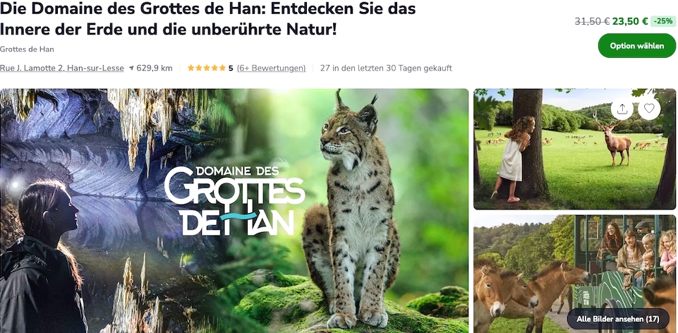 Domaine des Grottes de Han Gutschein Groupon 2026 2027