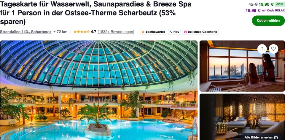 Ostsee-Therme Scharbeutz Gutschein mit 55 Prozent Rabatt