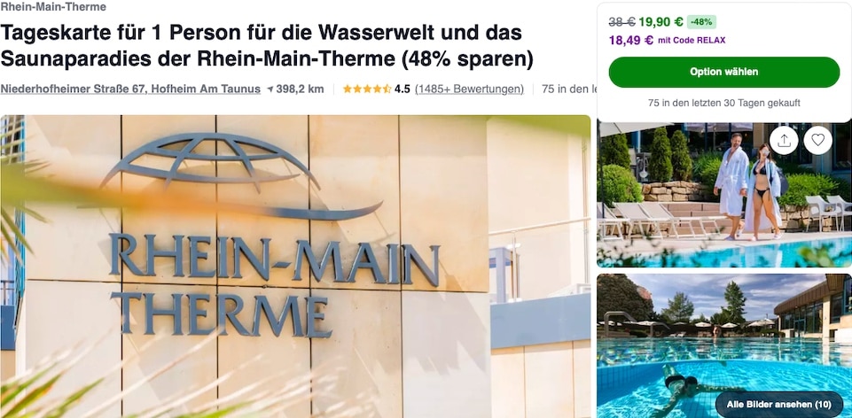 Rhein-Main-Therme Gutschein mit 52 Prozent Rabatt