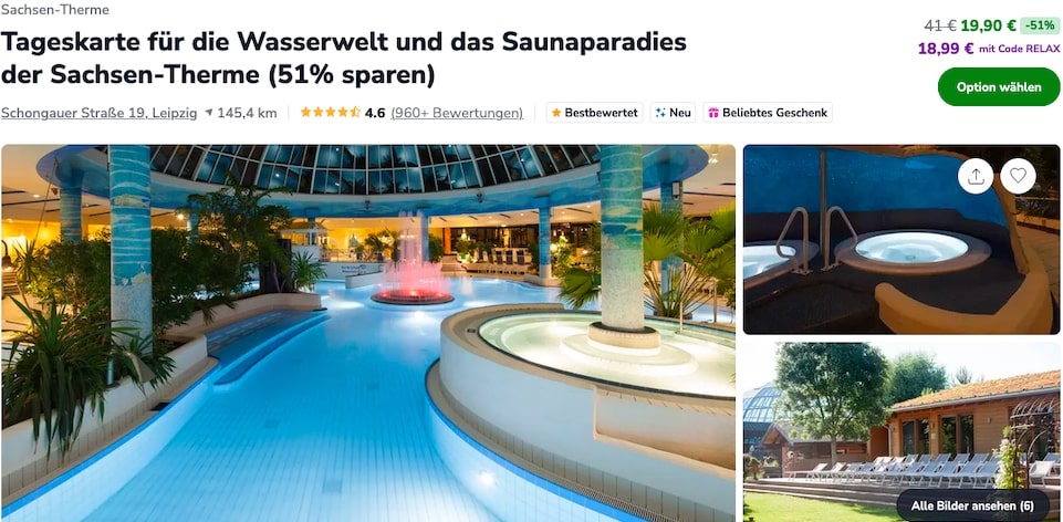 Sachsen-Therme Gutschein mit 59 Prozent Rabatt
