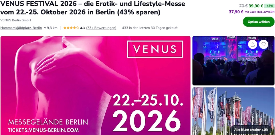 Venus Festival 2026 Gutschein Groupon mit 54 Prozent Rabatt