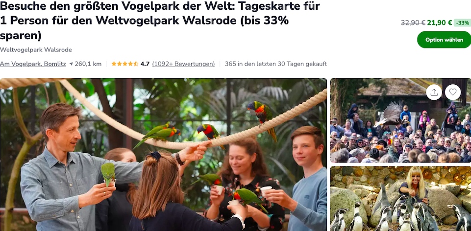 Weltvogelpark Walsrode Gutschein Groupon mit 33 Prozent Rabatt