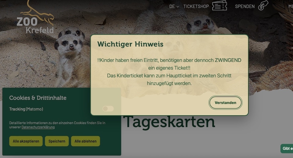 Zoo Krefeld Gutschein Freikarte für Kinder